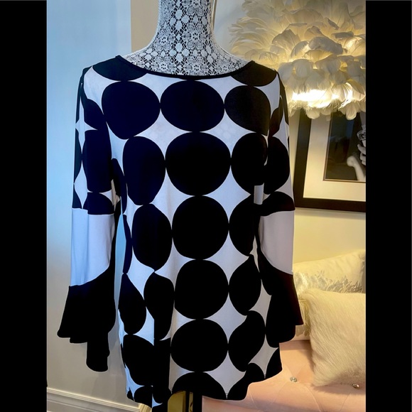 Frank Lyman Design Tops - Frank Lyman Blouse Top Tunic Polka Dot Flared Ruffled Layered Sleeves Size 12